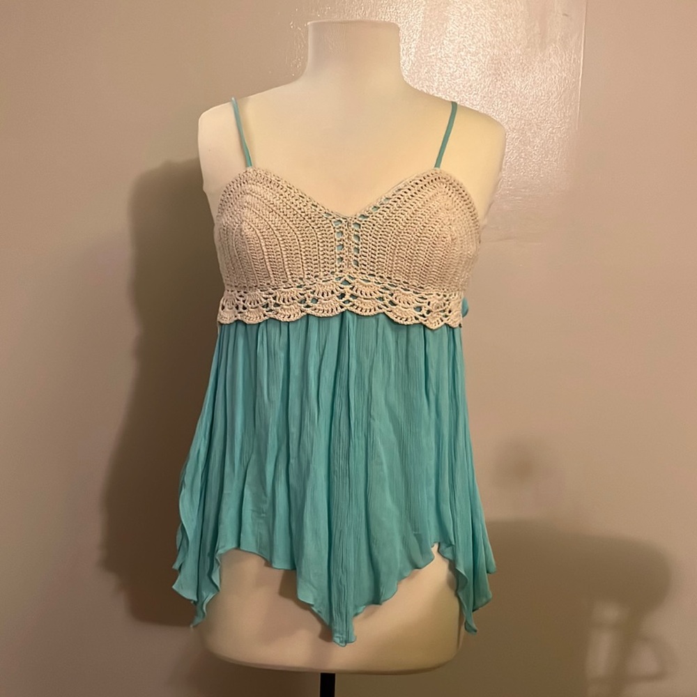 Turquoise crochet top